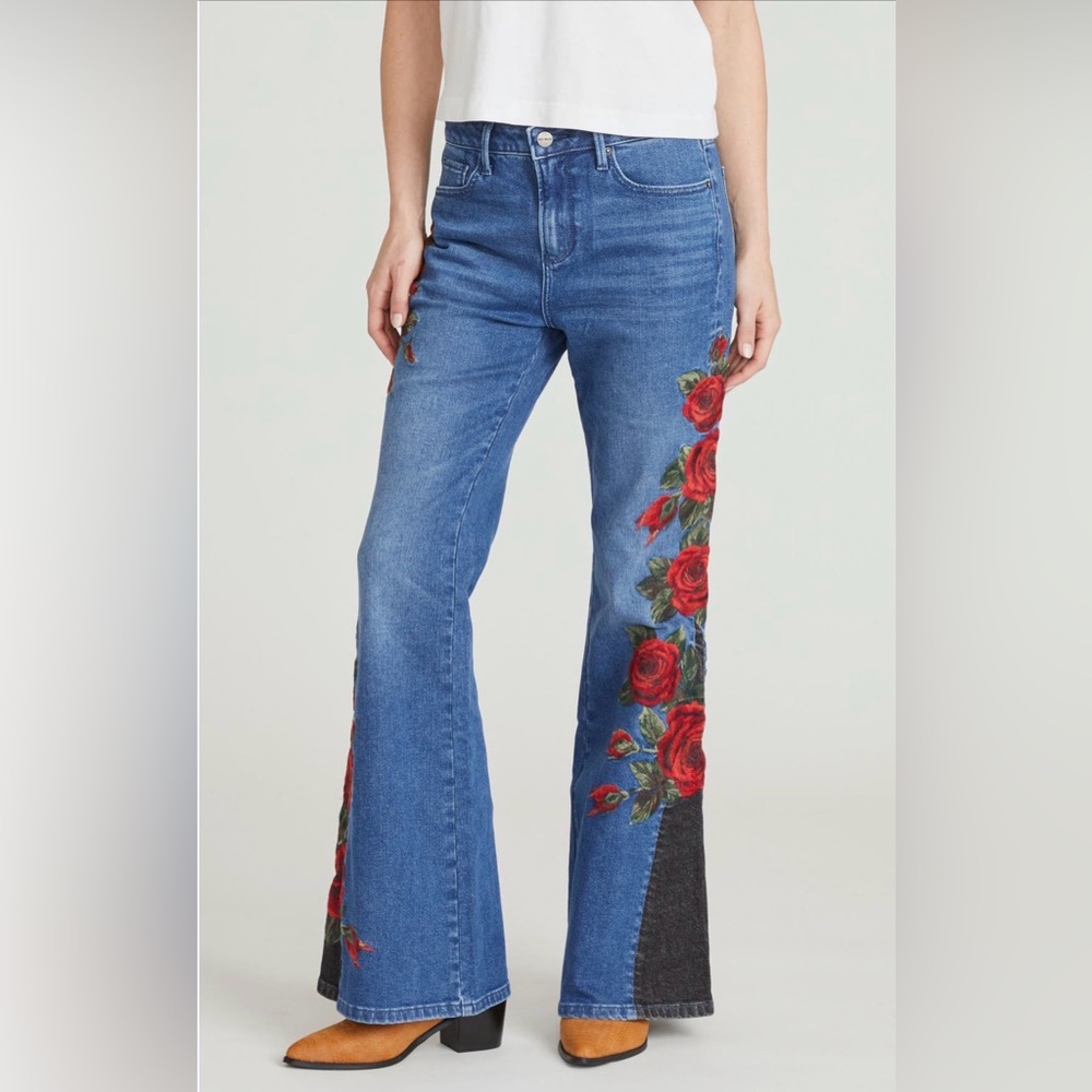 FREE PEOPLE X DRIFTWOOD FAB FARRAH MIDNIGHT ROSE WIDE LEG JEANS IN Rose